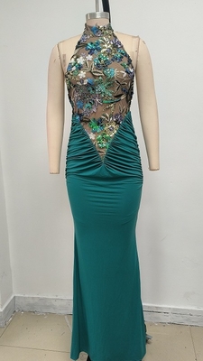 Floral Embroidery Net Sequin Evening Dress in 340g Fabric Weight for a Fashionable and Chic Look