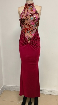 Floral Embroidery Net Sequin Evening Dress in 340g Fabric Weight for a Fashionable and Chic Look