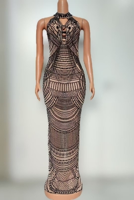 All Seasons AD2525 Luxury Women's Fashion Diamond Sleeveless Fringe Elegant Evening Dress for Women Long Prom Dress Stock/