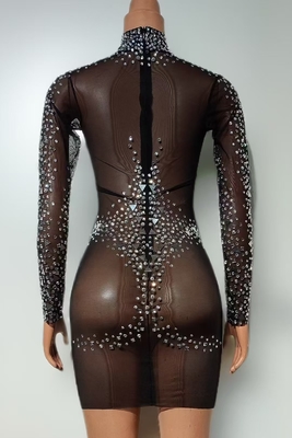 AD2497 Kimshein Mesh Rhinestone Handmade Style Fashion Mini Women's Party Dress Full Sleeves Eco-Friendly Design Hot Item