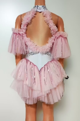 AD2499 Kimshein Lotus Leaf Edge Backless Ladies Party Dress with Cute Mini Cocktail Dress Stones and Crystals Manufactured