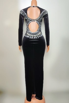 AD2500 Velvet Dress for Women Elegant Crystal Evening Gown 220g Fabric Weight Eco-friendly Floor-Length Customizable Logo