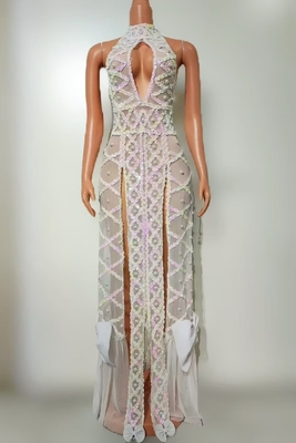 AD2505 Sexy Evening Dress for Women Perfect for Nightclub and Party Featuring Slit Sequins Pearls and Dance Floor Dress