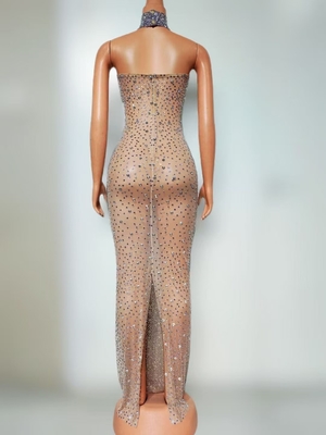 AD2410 Kimshein Elegant Long Dress for Women's Crystal Luxurious Evening Gown Party Made in Natural Waistline