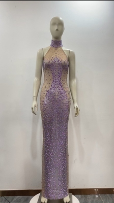 AD2410 Kimshein Elegant Long Dress for Women's Crystal Luxurious Evening Gown Party Made in Natural Waistline