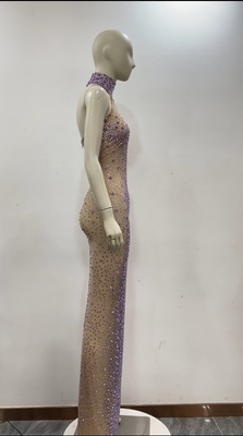 AD2410 Kimshein Elegant Long Dress for Women's Crystal Luxurious Evening Gown Party Made in Natural Waistline