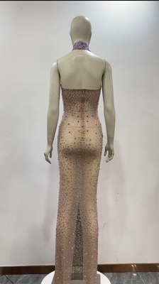AD2410 Kimshein Elegant Long Dress for Women's Crystal Luxurious Evening Gown Party Made in Natural Waistline