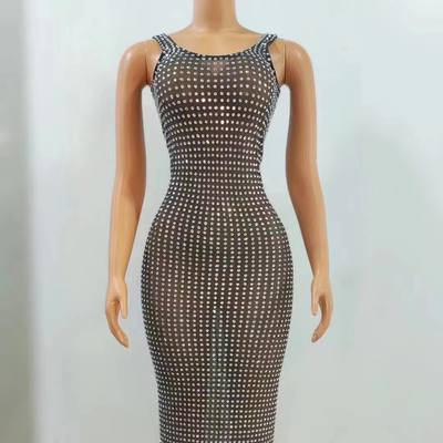 AD1954 Kimshein Luxury Crystal Evening Gown with Mesh Fabric Fashionable Design and Luxury Style