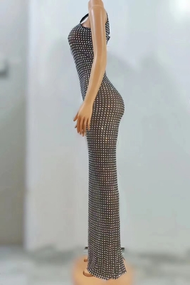 AD1954 Kimshein Luxury Crystal Evening Gown with Mesh Fabric Fashionable Design and Luxury Style