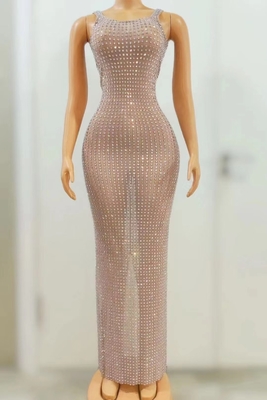 AD1954 Kimshein Luxury Crystal Evening Gown with Mesh Fabric Fashionable Design and Luxury Style