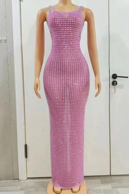 AD1954 Kimshein Luxury Crystal Evening Gown with Mesh Fabric Fashionable Design and Luxury Style