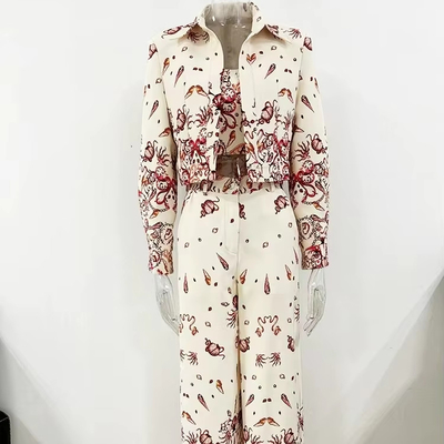 SR2388 Kimshein Club Wear Three-Piece Set for Women Elegant Floral Print Suit Jacket and Full Sleeve Long Pants