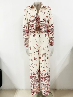 SR2388 Kimshein Club Wear Three-Piece Set for Women Elegant Floral Print Suit Jacket and Full Sleeve Long Pants