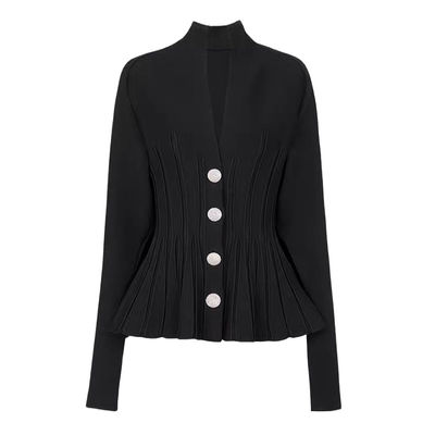 KD2236 Women's 2-Piece Spring Suit V-Neck Jacket and Flounce Skirt Made with Plush Fabric Knee-Length