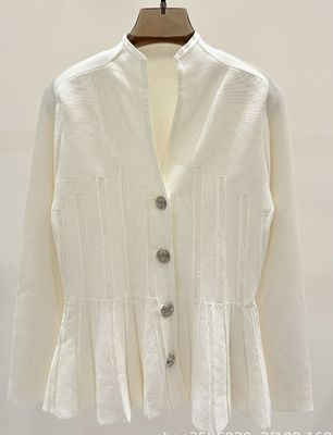 KD2236 Women's 2-Piece Spring Suit V-Neck Jacket and Flounce Skirt Made with Plush Fabric Knee-Length