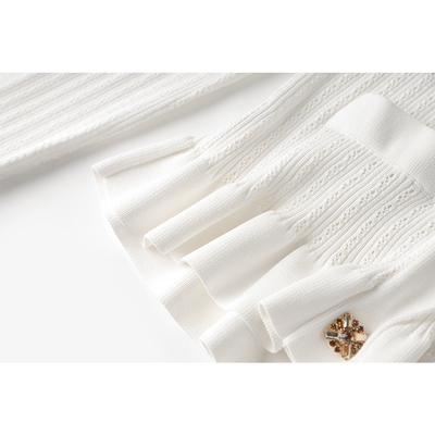 Button Decoration Women's Knit Suit Made in Guangdong KD2319 Elegant Two-Piece Set for Your Requirements