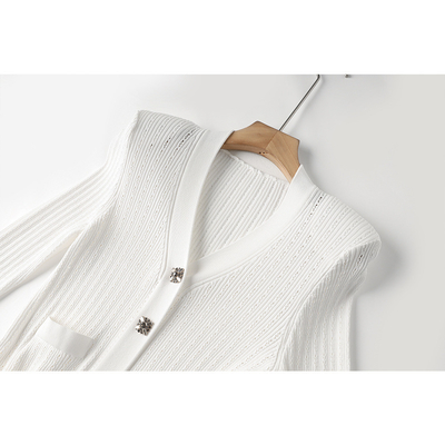 Button Decoration Women's Knit Suit Made in Guangdong KD2319 Elegant Two-Piece Set for Your Requirements