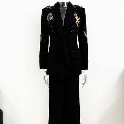 SR2365 Elegant Women's Pure Cotton Spring and Autumn Suit Cocktail Two-Piece Set Ladies Formal Wear
