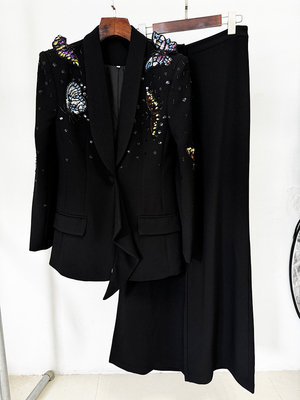 SR2365 Elegant Women's Pure Cotton Spring and Autumn Suit Cocktail Two-Piece Set Ladies Formal Wear