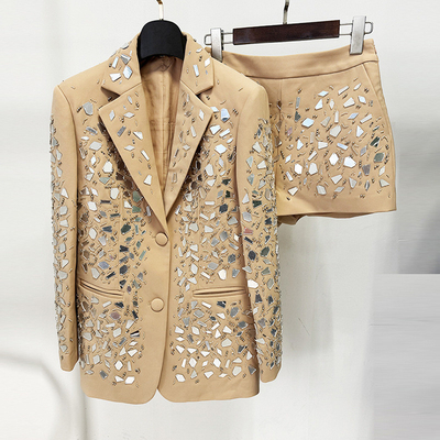 SR2368 Women's Shorts Luxurious Long Sleeve Two-Piece V-Neck High Street Style Jacket Non-woven Fabric Weaving Method