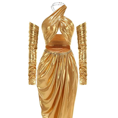 SS2354 Long Sparkly Evening Dress with Spaghetti Straps for Women in Club 2-Piece Set Eco-friendly Woven Method ' Choice