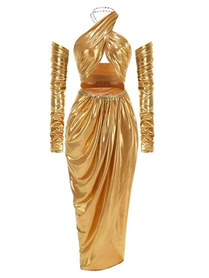 SS2354 Long Sparkly Evening Dress with Spaghetti Straps for Women in Club 2-Piece Set Eco-friendly Woven Method ' Choice