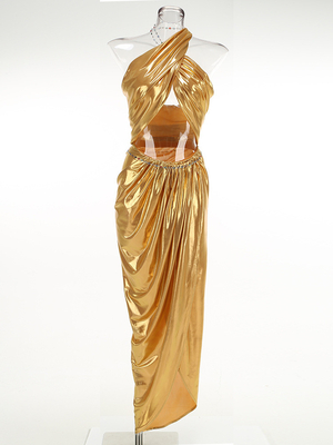 SS2354 Long Sparkly Evening Dress with Spaghetti Straps for Women in Club 2-Piece Set Eco-friendly Woven Method ' Choice