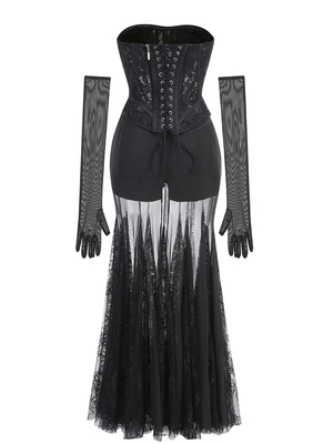 SS2362 High Street Women's Fashion Lace Strapless Long Women's Party Sexy Clubwear Two-Piece Set Versatile and Flattering