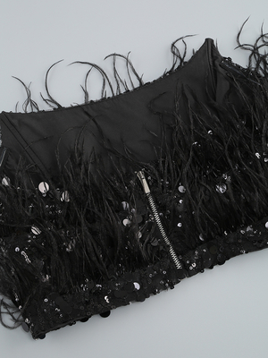 SS2364 Kimshein Women's Fashion Pants and Feather Sweater Set with Shiny Sequins A Glamorous Addition to Your Wardrobe