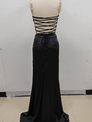 SS2357 Summer Sexy Two-Piece Gold Backless Top Black Long Skirt High Slit for Women Nightclub Party Outfit Set