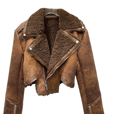 Standard Thickness Chinese Stand Collar Women's Winter Jacket with Sheep Wool Lining Short and Stylish BA2291 Luxury Leather Jacket