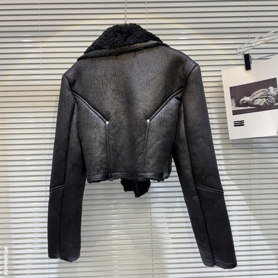 Standard Thickness Chinese Stand Collar Women's Winter Jacket with Sheep Wool Lining Short and Stylish BA2291 Luxury Leather Jacket