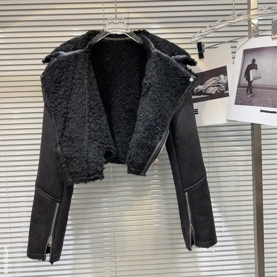 Standard Thickness Chinese Stand Collar Women's Winter Jacket with Sheep Wool Lining Short and Stylish BA2291 Luxury Leather Jacket