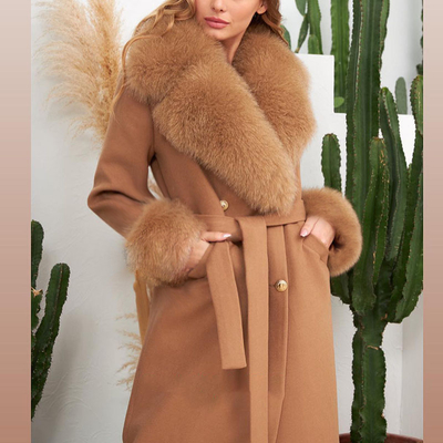 7 Days Fast Sampling Intelligent Tracking Supported GD2001 Kimshein end Women's Winter Coat Fox Fur Wool Long Suit Coat