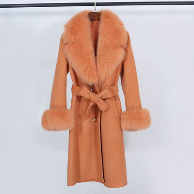 7 Days Fast Sampling Intelligent Tracking Supported GD2001 Kimshein end Women's Winter Coat Fox Fur Wool Long Suit Coat