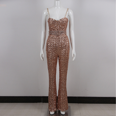 Summer Spaghetti Strap Sequin Jumpsuit JB2221 Italian Noodle Strap Bodycon Party Dress in Solid Color for Summer