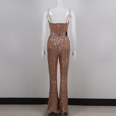 Summer Spaghetti Strap Sequin Jumpsuit JB2221 Italian Noodle Strap Bodycon Party Dress in Solid Color for Summer