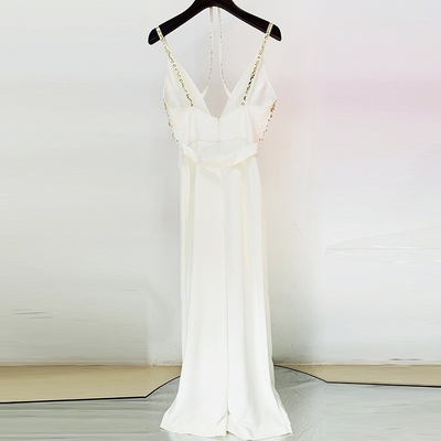 Kimshein JB2217 Gold Sequin Jumpsuit Crystal Elegant Party Outfit for Women Wide Leg Jumpsuit Summer Shimmering Jumpsuit
