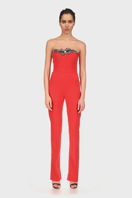 Kimshein JB2216 Red Sexy Tight Bodysuit Bandage Jumpsuit for Women Fashion Clubwear International Shipping