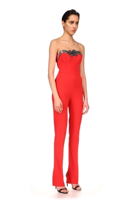 Kimshein JB2216 Red Sexy Tight Bodysuit Bandage Jumpsuit for Women Fashion Clubwear International Shipping