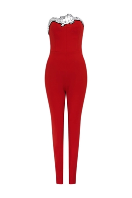 Kimshein JB2216 Red Sexy Tight Bodysuit Bandage Jumpsuit for Women Fashion Clubwear International Shipping