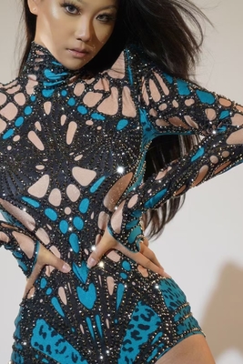 AD2436 Goldsin Fashion Women's Jumpsuit Sexy and Mini Water Diamond Embellishment with Sexy Style