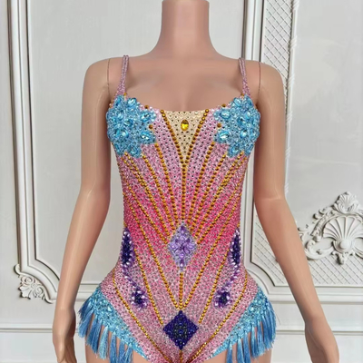 220g Fabric Weight Circle Neckline AD2441 Luxury Crystal Sexy Backless Jumpsuit for Women in Summer Made of Polyester/Nylon