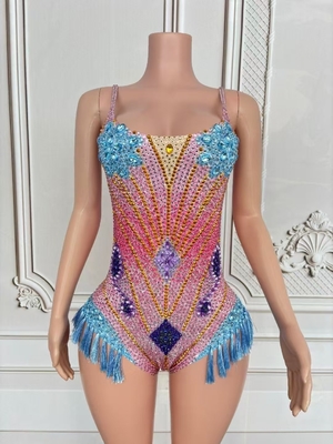 220g Fabric Weight Circle Neckline AD2441 Luxury Crystal Sexy Backless Jumpsuit for Women in Summer Made of Polyester/Nylon