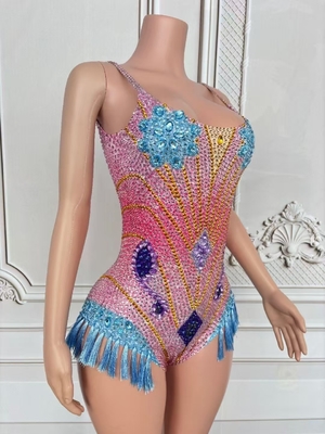 220g Fabric Weight Circle Neckline AD2441 Luxury Crystal Sexy Backless Jumpsuit for Women in Summer Made of Polyester/Nylon
