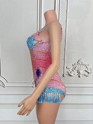 220g Fabric Weight Circle Neckline AD2441 Luxury Crystal Sexy Backless Jumpsuit for Women in Summer Made of Polyester/Nylon