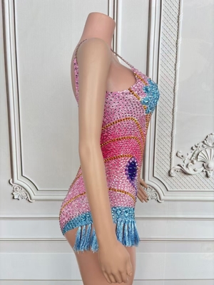 220g Fabric Weight Circle Neckline AD2441 Luxury Crystal Sexy Backless Jumpsuit for Women in Summer Made of Polyester/Nylon