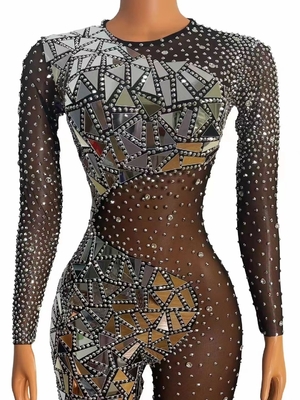 AD1949 Kimshein Plus Size Night Bodysuit Crystal Sexy Elegant Shiny Short Tight Bodysuit for Your Customer Requirements