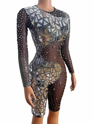 AD1949 Kimshein Plus Size Night Bodysuit Crystal Sexy Elegant Shiny Short Tight Bodysuit for Your Customer Requirements