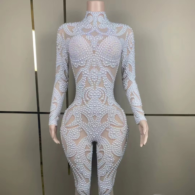 AD1905 Kimshein Diamond Pearl Bodycon Dress for Women's Party Nightclub and Sports Wear The Ultimate Statement Piece